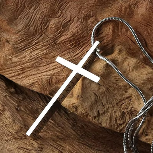 Stainless Steel Philippians 4:13 Cross Pendant Bible Verse Stainless Steel Necklace Pendant