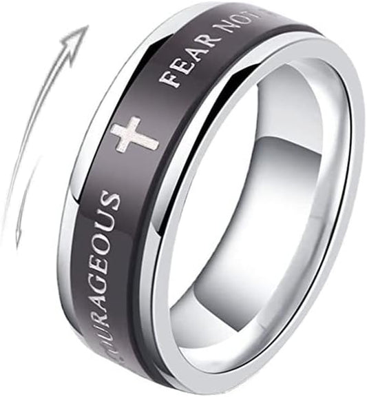 8MM Black Stainless Steel Ring Lord'S Prayer Rotatable Ring Wedding Band Spinner Fidget Inspirational Christian Jesus Bible Cross Ring Anxiety Finger Stress Relief Jewelry Comfort Fit Hypoallergenic Gifts for Men Women Boyfriend Bff Birthday